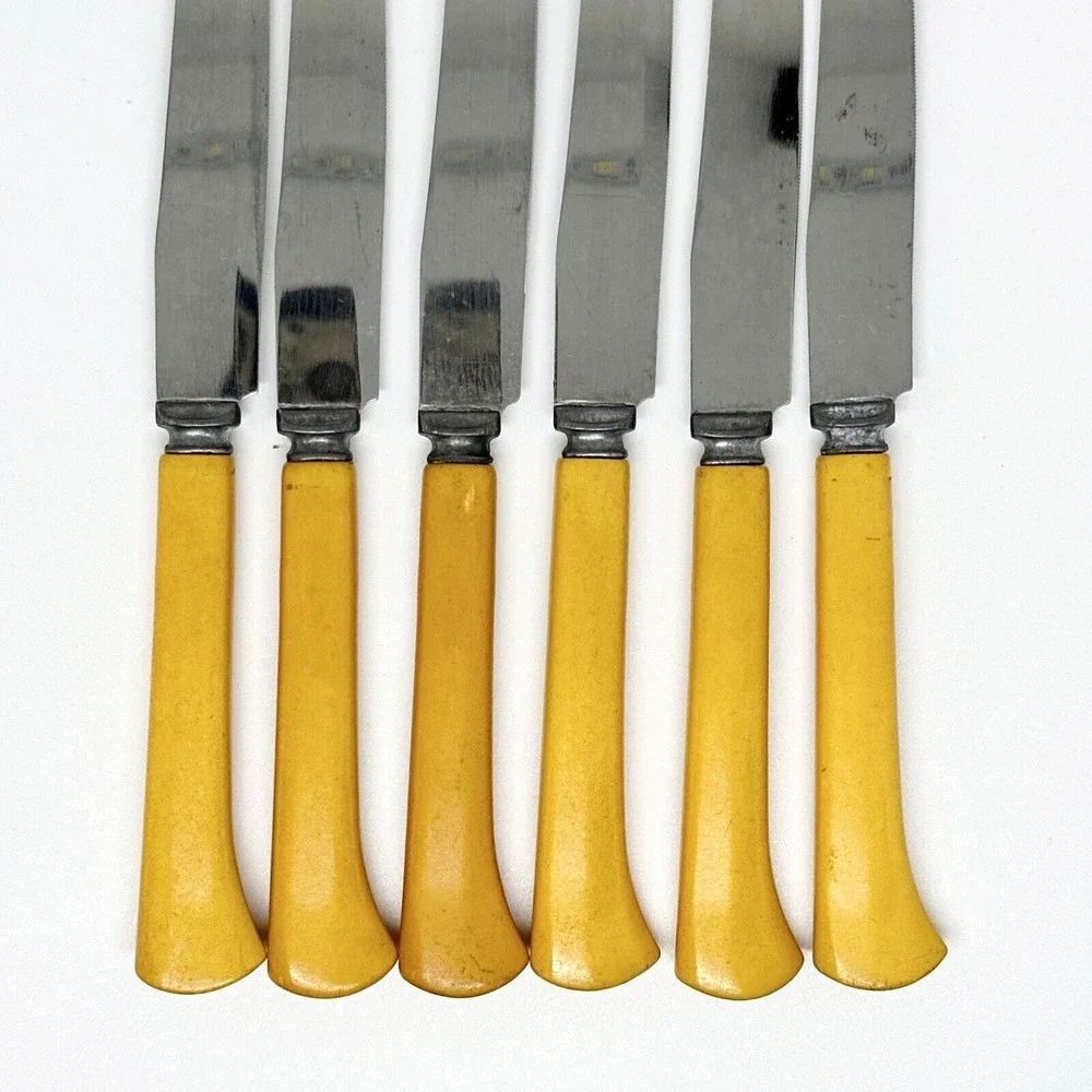 6 Pcs Set Vtg 50’s Royal Brand Cutlery  Co. Perma Brite Bakelite Steak Knife Set
